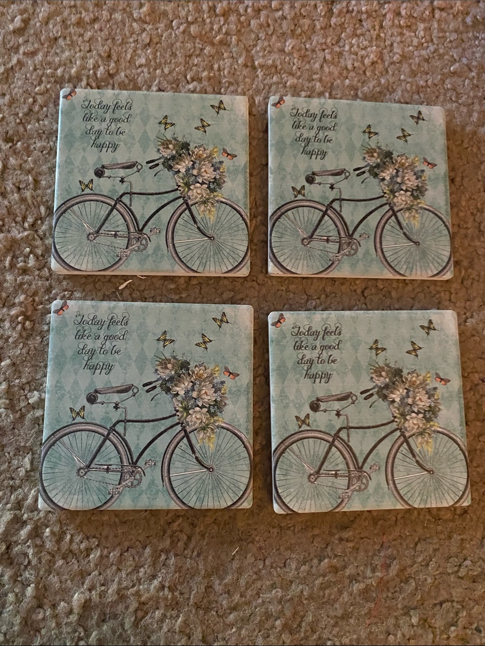 Thirstystone Aqua Bicycle Floral Coaster Set - Set of 4